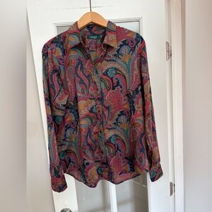 RALPH LAUREN Paisley Cotton Sateen Button Front Shirt Top XL / 1X